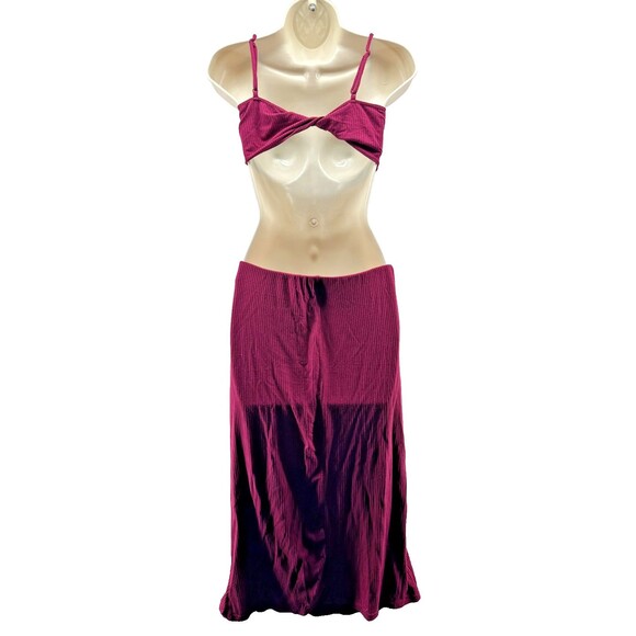 Intimately Free People Golden Hour Set Size M Skirt Crop Top Maroon Ribbed Twist - Picture 8 of 13